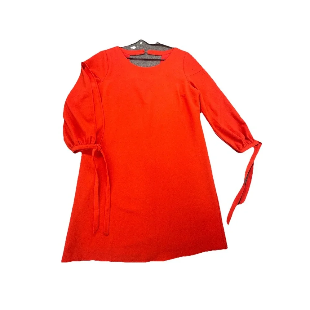 Skies are‎ Blue Dress Ruffle Open Long Sleeve Round Neck Bright Orange Size L